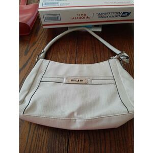 Rosetti Off White Black Trim Purse Handbag Hobo Baguette Bag